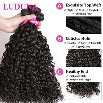 Wet and Wavy Bundles with Closure Human Hair 100% Unprocessed Brazilian Virgin Water Wave 3 Bundles with 4x4 Lace Closure Free Part Curly Bundles Human Hair Extensions for Black Women(20 22 24+18) Natural Color