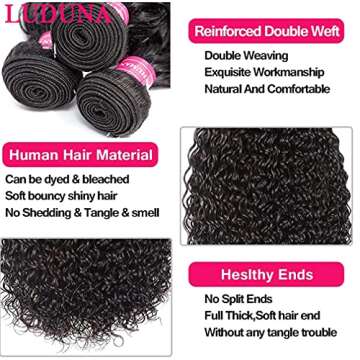 Wet and Wavy Bundles with Closure Human Hair 100% Unprocessed Brazilian Virgin Water Wave 3 Bundles with 4x4 Lace Closure Free Part Curly Bundles Human Hair Extensions for Black Women(20 22 24+18) Natural Color