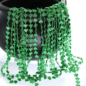 GiftExpress 12 pack of 33 St. Patricks Day Shamrock bead Necklaces, Mardi Gras Bead Necklaces, Matellic Green Shamrock Clover Bead Necklaces, Party Beads, Costume Jewelry