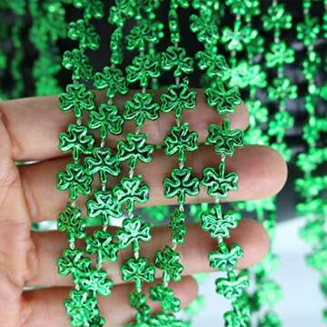 GiftExpress 12 pack of 33 St. Patricks Day Shamrock bead Necklaces, Mardi Gras Bead Necklaces, Matellic Green Shamrock Clover Bead Necklaces, Party Beads, Costume Jewelry