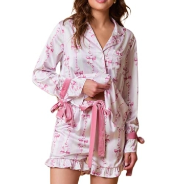Fenghualzzniya Women Cute Christmas Pajamas 2 Piece Lounge Set Long Sleeve Shirts and Shorts Y2k Paj...