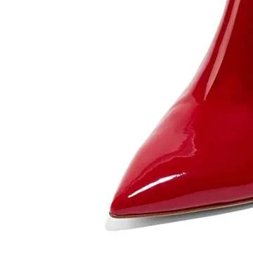 FSJ Wome Pointed Toe Mule Sandals Slide Slippers Stiletto High Heels Loafers Slip on Backless Shoes Size 11 Red Patent-12 cm