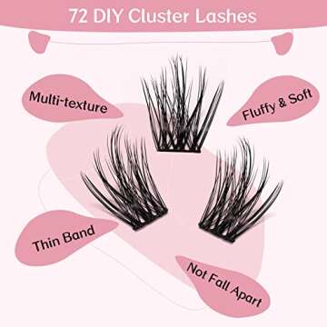 Cluster Lashes 72 Pcs Lash Clusters DIY Eyelash Extension Individual Lashes Thin Band Easy to Apply ...