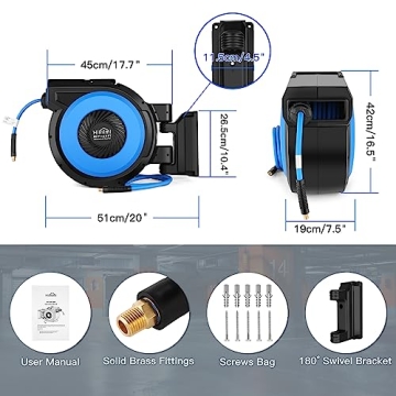 80FT Retractable Air Hose Reel with Auto Rewind and Durability