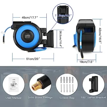 80FT Retractable Air Hose Reel with Auto Rewind and Durability