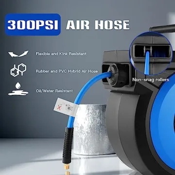 80FT Retractable Air Hose Reel with Auto Rewind and Durability