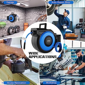 80FT Retractable Air Hose Reel with Auto Rewind and Durability