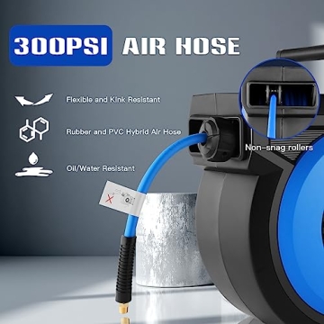 80FT Retractable Air Hose Reel with Auto Rewind and Durability