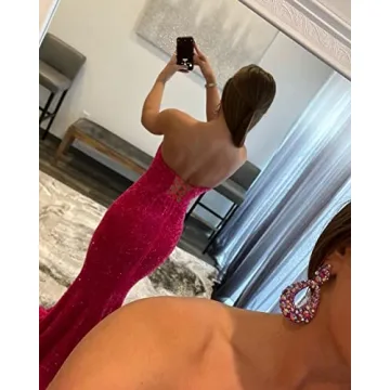 Sparkly V-Neck Sequin Evening Dress for Prom and Parties