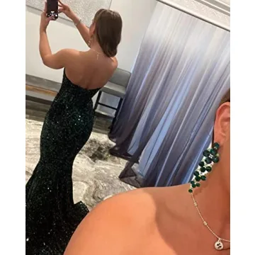 Sparkly V-Neck Sequin Evening Dress for Prom and Parties