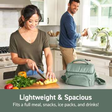 Bentgo Deluxe Lunch Bag - Durable and Insulated Lunch Tote with Zippered Outer Pocket, Internal Mesh Pocket, Padded & Adjustable Straps, & 2-Way Zippers - Fits Most Lunch Boxes (Khaki Green)