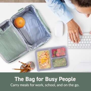 Bentgo Deluxe Lunch Bag - Durable and Insulated Lunch Tote with Zippered Outer Pocket, Internal Mesh Pocket, Padded & Adjustable Straps, & 2-Way Zippers - Fits Most Lunch Boxes (Khaki Green)