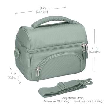 Bentgo Deluxe Lunch Bag - Durable and Insulated Lunch Tote with Zippered Outer Pocket, Internal Mesh Pocket, Padded & Adjustable Straps, & 2-Way Zippers - Fits Most Lunch Boxes (Khaki Green)