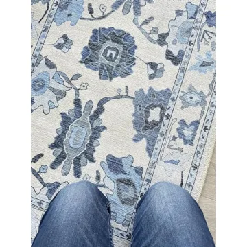 Stylish Washable Navy Blue Oushak Rug for Modern Homes