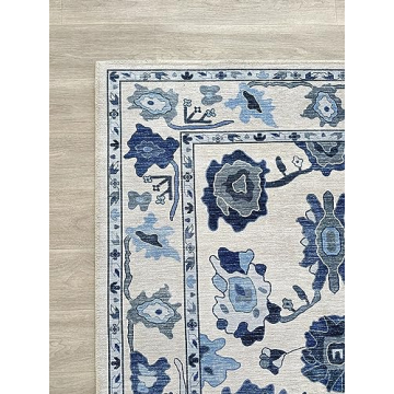 Stylish Washable Navy Blue Oushak Rug for Modern Homes