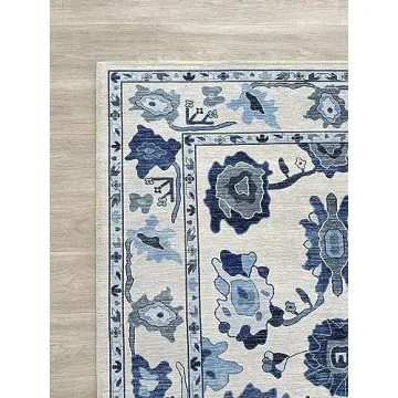 Stylish Washable Navy Blue Oushak Rug for Modern Homes