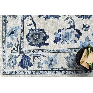 Stylish Washable Navy Blue Oushak Rug for Modern Homes
