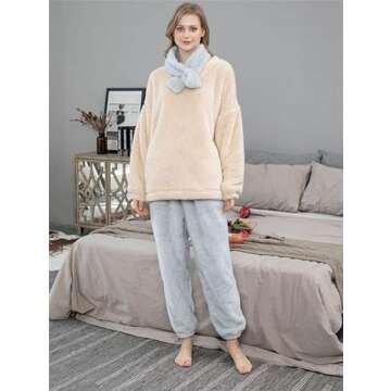 VELISDE Women Fluffy Pajamas Set Fleece Lounge Set Pullover Pants 2 Piece Loungewear Sleepwear Winter Warm Pj Loose Plush