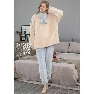 VELISDE Women Fluffy Pajamas Set Fleece Lounge Set Pullover Pants 2 Piece Loungewear Sleepwear Winter Warm Pj Loose Plush