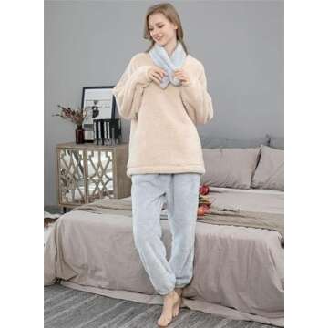 VELISDE Women Fluffy Pajamas Set Fleece Lounge Set Pullover Pants 2 Piece Loungewear Sleepwear Winter Warm Pj Loose Plush