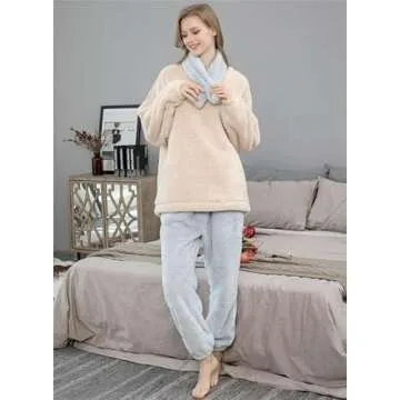 VELISDE Women Fluffy Pajamas Set Fleece Lounge Set Pullover Pants 2 Piece Loungewear Sleepwear Winter Warm Pj Loose Plush