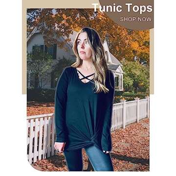 NIASHOT Tops for Women Twist Knot Loose V Neck Long Sleeve Soft Warm Fall Shirts