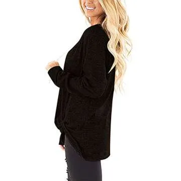 NIASHOT Women's Twist Knot V Neck Long Sleeve Top