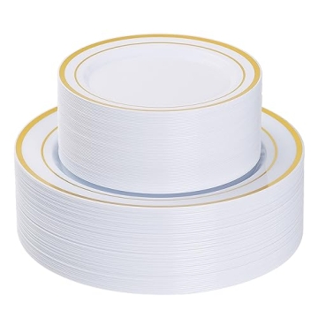 Goodluck 120PCS Gold Plastic Plates - Heavy Duty Disposable Dinner & Dessert Plates for Parties