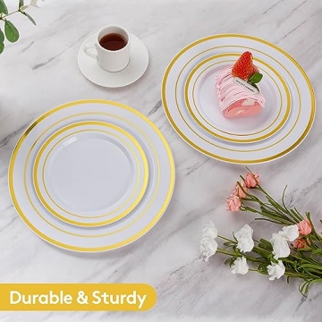 Goodluck 120PCS Elegant Disposable Gold Plastic Plates