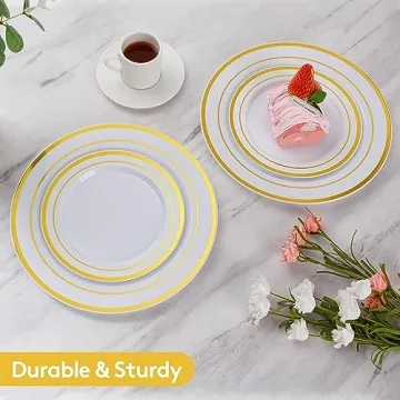 Goodluck 120PCS Elegant Disposable Gold Plastic Plates