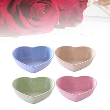 Yardwe 8pcs Sauce Dish Cute heart Sauce Dish Seasoning Dish Appetizer Plates Wheat Straw Dipping Bowl Seasoning Dish Sushi Soy Dipping Bowl Snack Tray Serving Dish(Mixed Color)