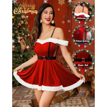Avidlove Mrs Claus Velvet Santa Dress Holiday Outfit