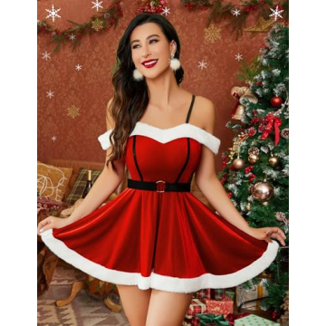 Avidlove Mrs Claus Velvet Santa Dress Holiday Outfit