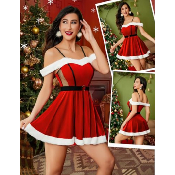 Avidlove Mrs Claus Velvet Santa Dress Holiday Outfit