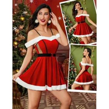 Avidlove Mrs Claus Velvet Santa Dress Holiday Outfit
