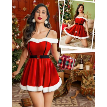 Avidlove Mrs Claus Velvet Santa Dress Holiday Outfit
