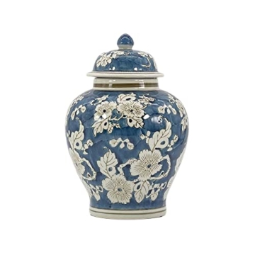Galt International Blue and White Flower Chinoiserie Ginger Jar 12" w/Lid Ginger Jar, Tea Storage De...