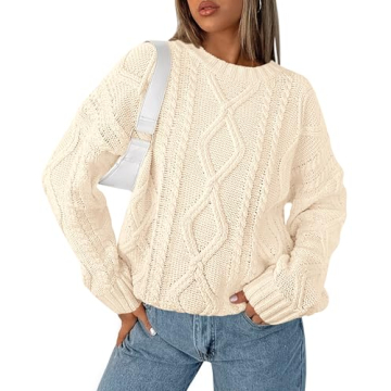 BTFBM Casual Women Long Sleeve Sweater 2024 Fall Ribbed Knit Pullover Loose Crewneck Cable Sweater J...