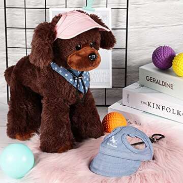 2 Pieces Dog Baseball Cap Pet Hats for Outdoor Adjustable Stripe Summer Travel Sport Sun Protection Hats with Ear Holes for Puppy Small Dogs and Kitty