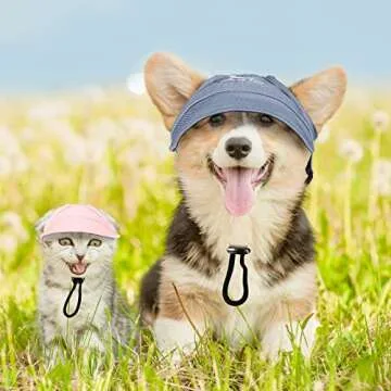 2 Pieces Dog Baseball Cap Pet Hats for Outdoor Adjustable Stripe Summer Travel Sport Sun Protection Hats with Ear Holes for Puppy Small Dogs and Kitty