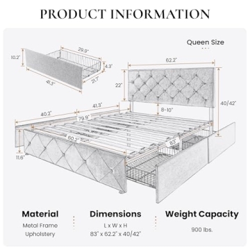 Elegant Upholstered Queen Size Bed Frame with Storage