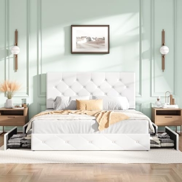 Elegant Upholstered Queen Size Bed Frame with Storage