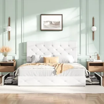 Elegant Upholstered Queen Size Bed Frame with Storage