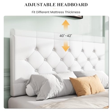 Elegant Upholstered Queen Size Bed Frame with Storage