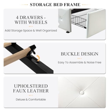 Elegant Upholstered Queen Size Bed Frame with Storage