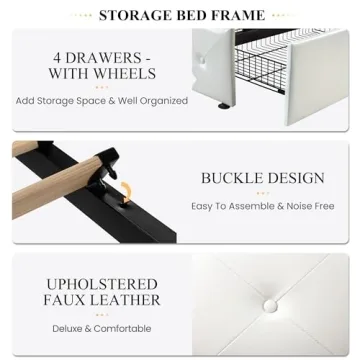 Elegant Upholstered Queen Size Bed Frame with Storage