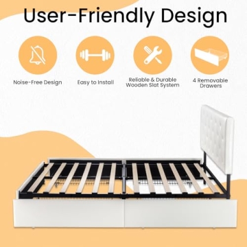 Elegant Upholstered Queen Size Bed Frame with Storage