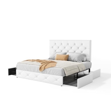 Elegant Upholstered Queen Size Bed Frame with Storage