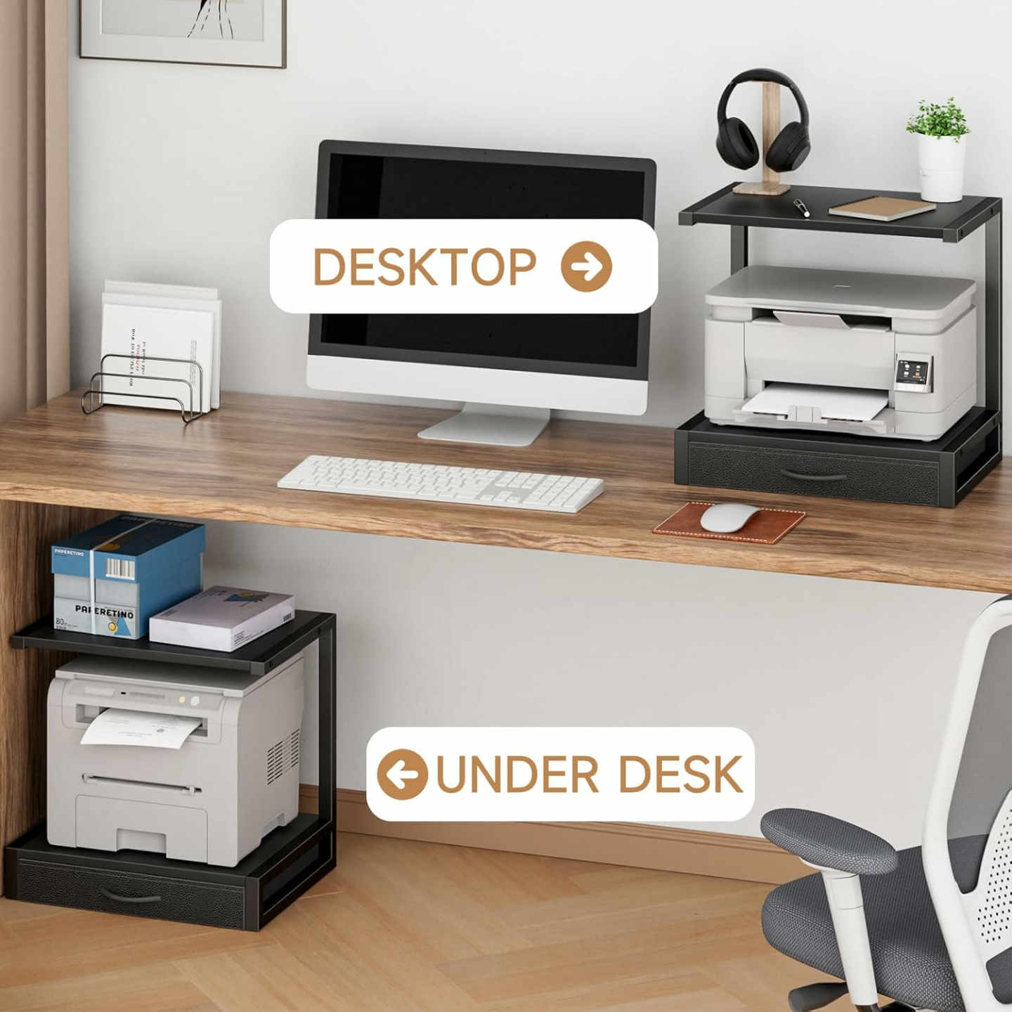 Desktop Printer Stand with Storage Drawer - Black