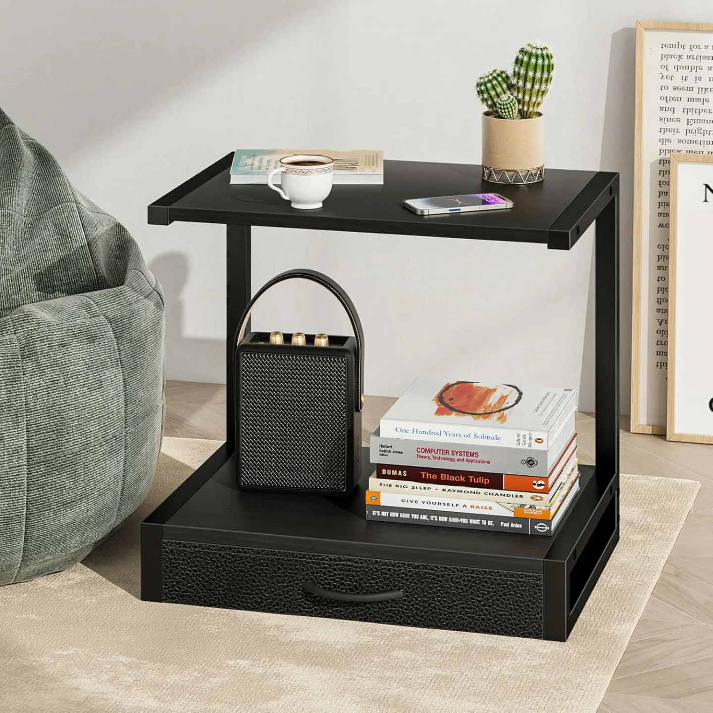 Desktop Printer Stand with Storage Drawer - Black